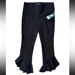 NWT Slim Factor Investments Black Leggings Flare Ruffle Stretch Sz M Dress Pants